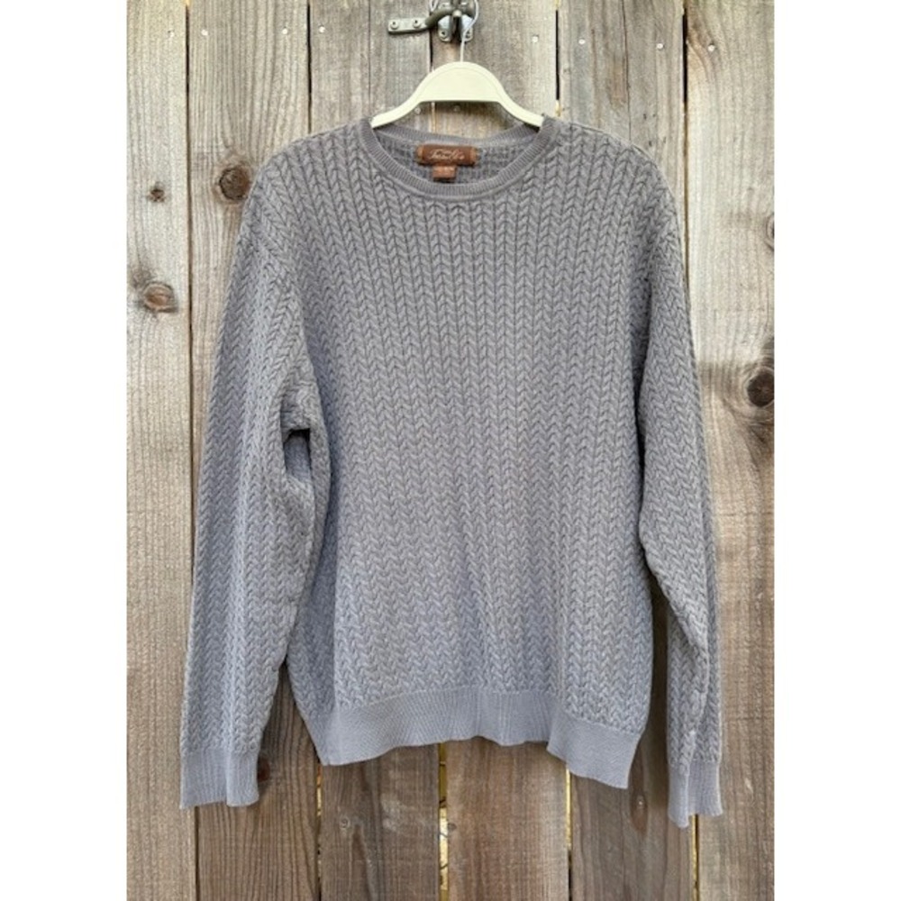 Vintage Tasso Elba Mens Gray Cotton Textured Knit Crewneck Sweater Classic Retro